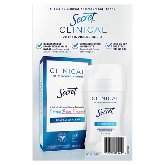 Secret Clinical Invisible Solid Antiperspirant and Deodorant, Completely Clean, 1.6 oz., 3 pk. - Image 10