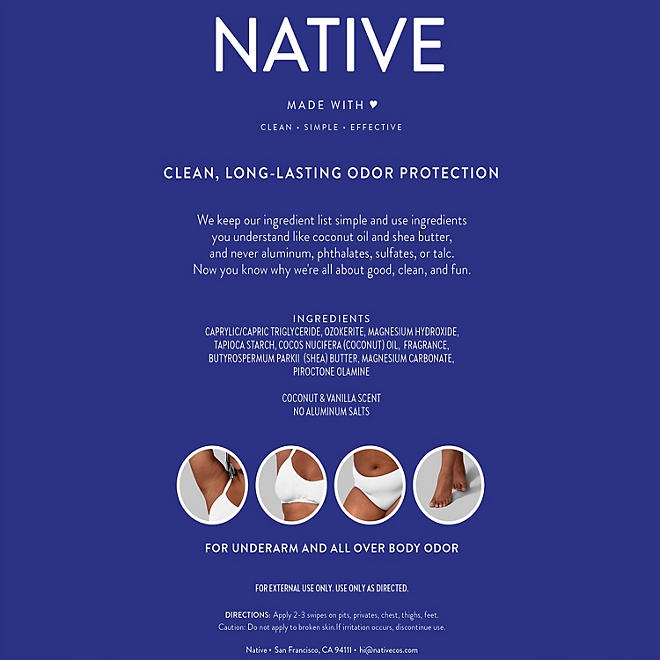 Native Whole Body Aluminum-Free Deodorant, Coconut & Vanilla, 2.3oz., 3pk. - Image 3