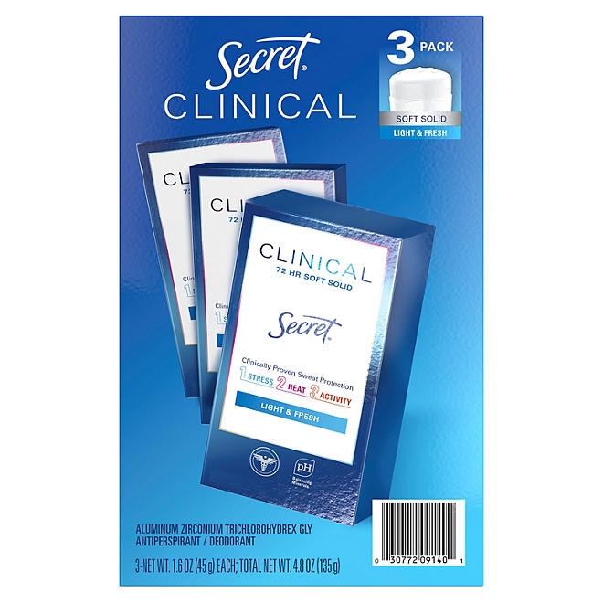 Secret Clinical Soft Solid Antiperspirant and Deodorant, Light & Fresh, 1.6 oz., 3 ct. - Image 3