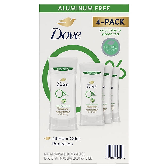 Dove 0% Aluminum Deodorant, Cucumber and Green Tea., 2.6 oz., 4 pk. - Image 2