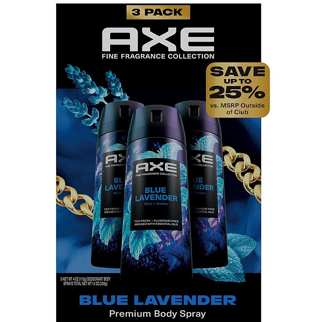 AXE Premium Deodorant Body Spray, Blue Lavender, 4 oz., 3 pk. - Image 2