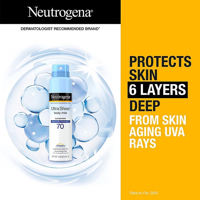 Neutrogena Ultra Sheer Body Mist Sunscreen Spray, SPF 70, 5 oz., 3 pk. - Image 4
