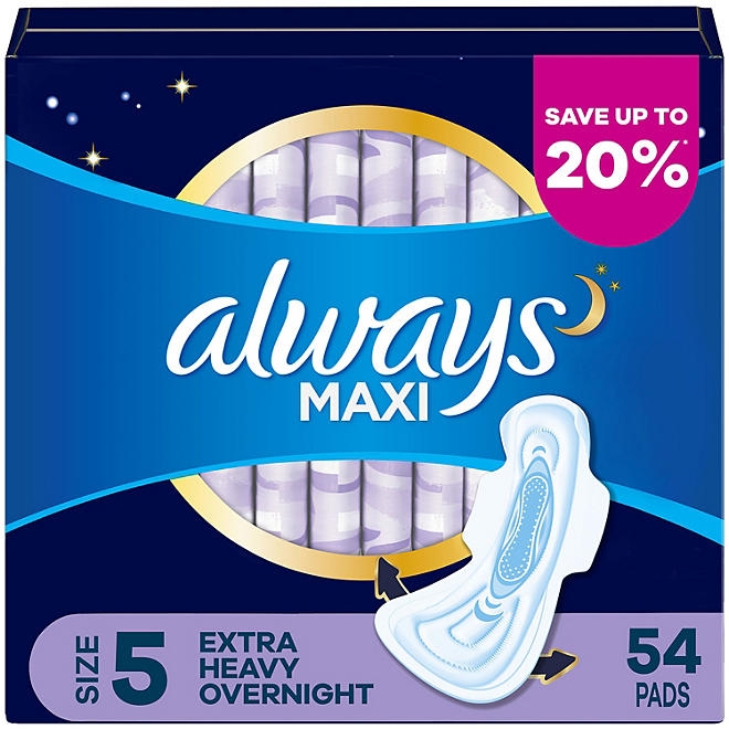 Always Maxi Overnight Pads with Wings, Size 5, 54 ct. - Image 2