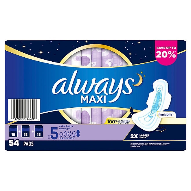 Always Maxi Overnight Pads with Wings, Size 5, 54 ct. - Image 10