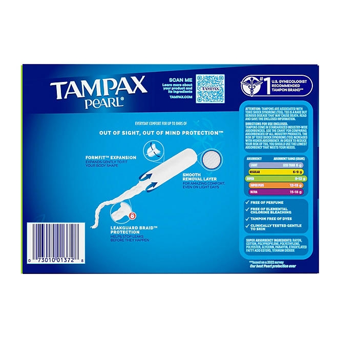 Tampax Pearl Super Tampons, Unscented, 96 ct. - Image 9
