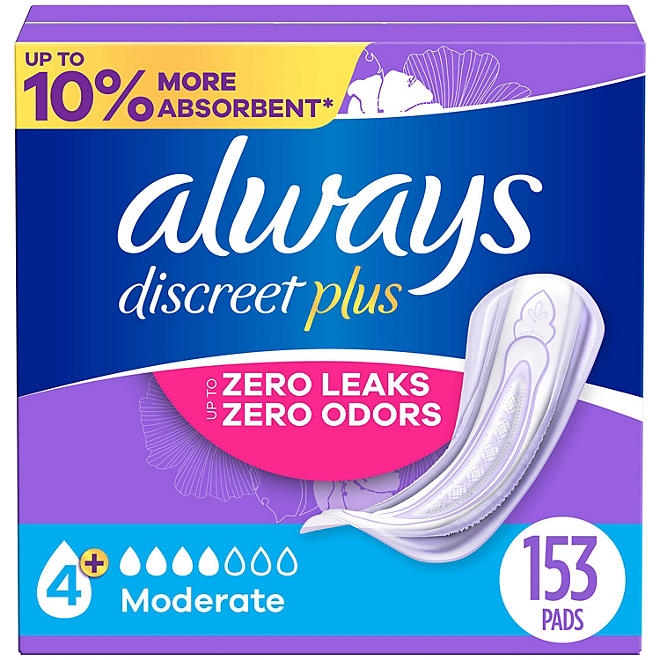 Always Discreet plus Incontinence Pads for Women, Moderate, 153 ct. - Image 2