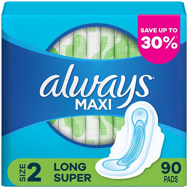 Always Maxi Long Super Pads, Unscented, Size 2, 90 ct. - Image 2