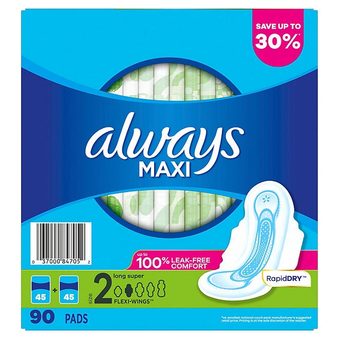Always Maxi Long Super Pads, Unscented, Size 2, 90 ct. - Image 11