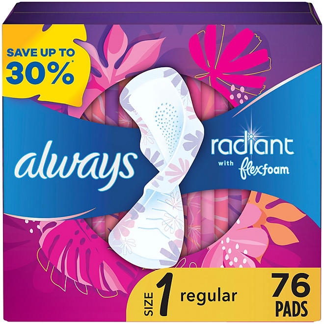 Always Radiant Regular Pads with Flexi-Wings, Scented, Size 1, 76 ct. - Image 2