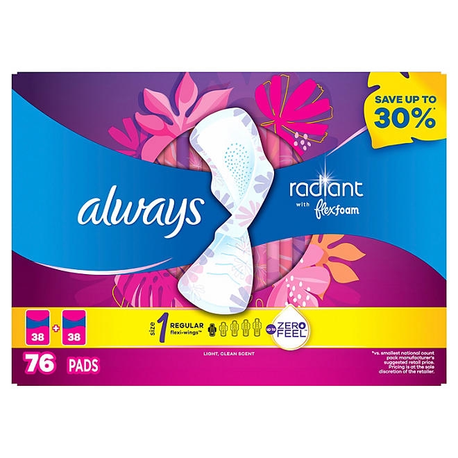 Always Radiant Regular Pads with Flexi-Wings, Scented, Size 1, 76 ct. - Image 3