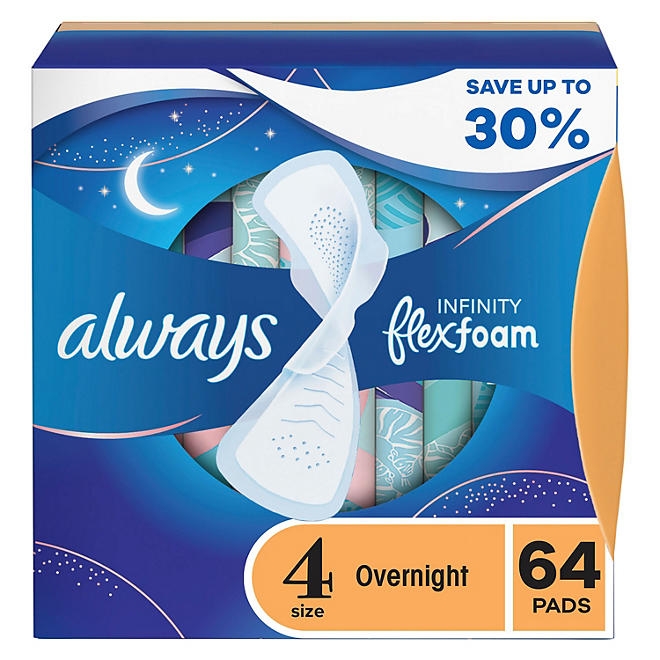 Always Infinity FlexFoam Overnight Pads with Wings, Unscented - Size 4, 64 ct. - Image 2
