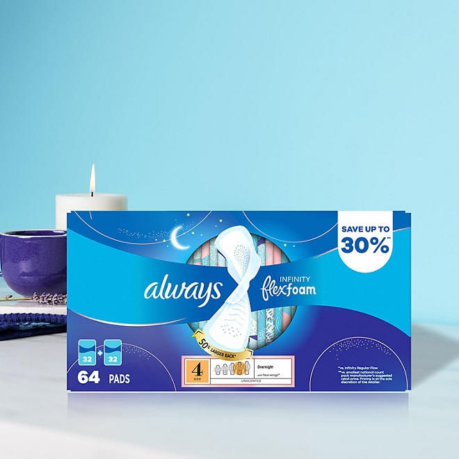 Always Infinity FlexFoam Overnight Pads with Wings, Unscented - Size 4, 64 ct. - Image 9