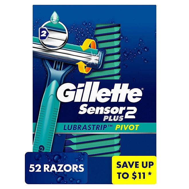 Gillette Sensor2 Plus Lubrastrip Pivoting Head Disposable Razors, 52 ct. - Image 2