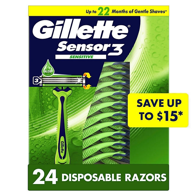 Gillette Sensor3 Sensitive Men's Disposable Razor, 24 ct. - Image 2