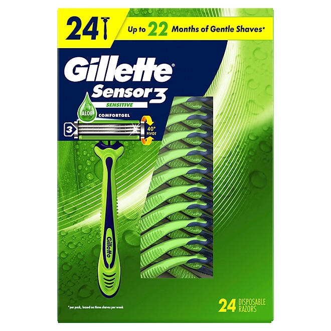 Gillette Sensor3 Sensitive Men's Disposable Razor, 24 ct. - Image 3