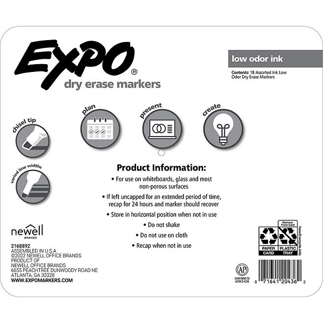 Expo Dry Erase Markers, Assorted Colors, Pack of 18 - Image 3