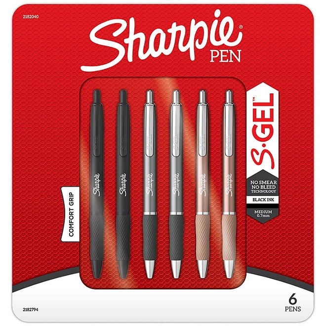 Sharpie Metal Barrel S-Gel Pens, 6-Pack, Medium Point 0.7mm - Image 2