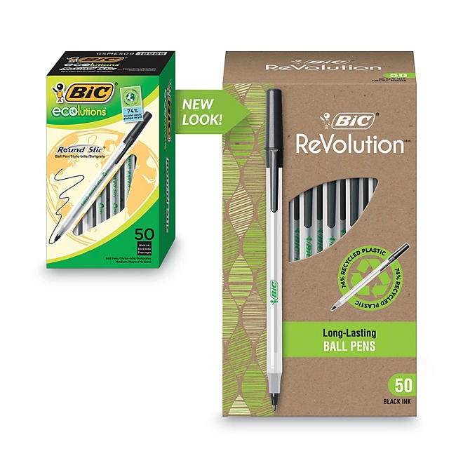 BIC Ecolutions Round Stic Ballpoint Pen, 1mm, Medium, Black Ink, 50ct. - Image 6