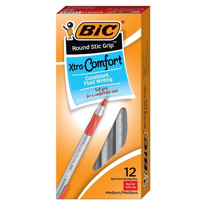 BIC Round Stic Grip Xtra Comfort Ballpoint Pen, Red Ink, 1.2mm, Medium, 12ct. - Image 3