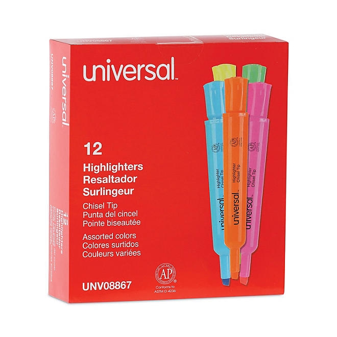 Universal® Desk Highlighter, Chisel Tip, Assorted Colors, 12/Set - Image 3
