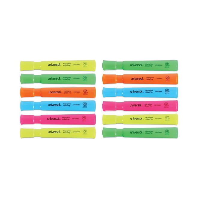 Universal® Desk Highlighter, Chisel Tip, Assorted Colors, 12/Set - Image 4