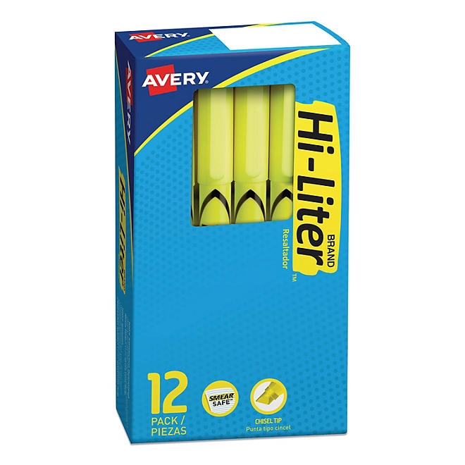 Avery HI-LITER Pen-Style Highlighters, Chisel Tip, Fluorescent Yellow, Dozen - Image 2
