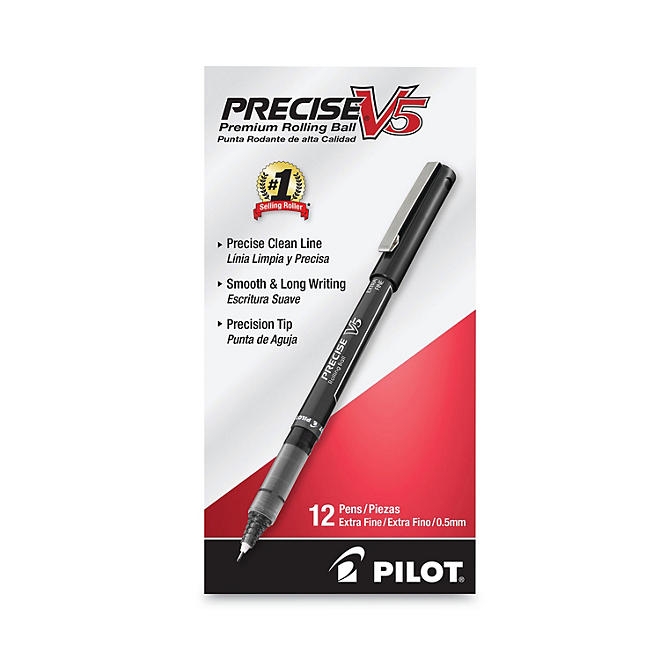 Pilot - Precise V5 Roller Ball Stick Pen, Needle Pt, Black Ink, 0.5mm Extra Fine - Dozen - Image 3