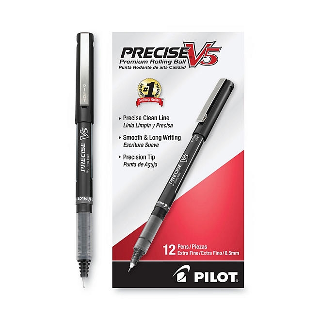 Pilot - Precise V5 Roller Ball Stick Pen, Needle Pt, Black Ink, 0.5mm Extra Fine - Dozen - Image 4