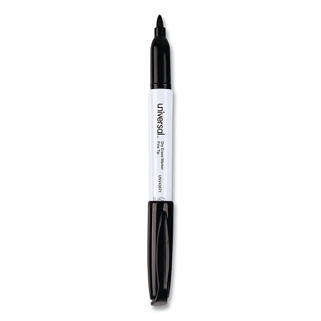 Universal® Pen Style Dry Erase Marker, Fine/Bullet Tip, Black, Dozen - Image 5