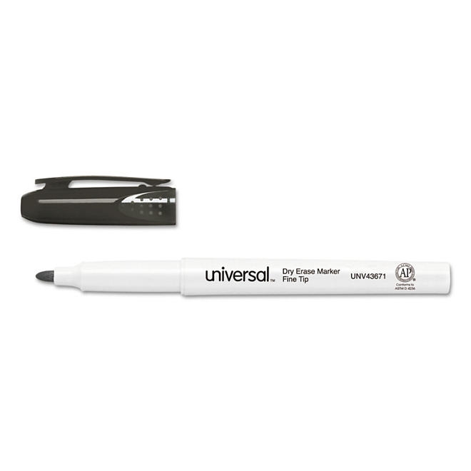 Universal® Pen Style Dry Erase Marker, Fine/Bullet Tip, Black, Dozen - Image 6