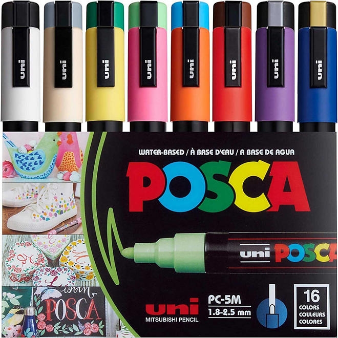 Uni POSCA PC-5M Water-Based Paint Markers, Medium Point (1.8-2.5mm), Assorted Colors, 16 Pack - Image 2