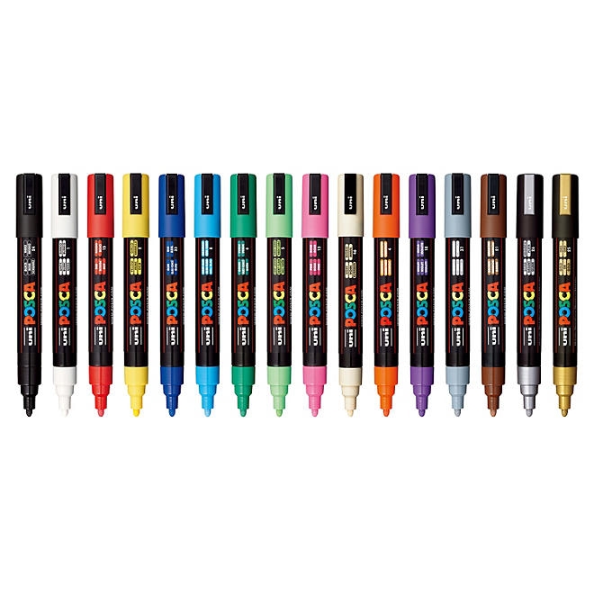 Uni POSCA PC-5M Water-Based Paint Markers, Medium Point (1.8-2.5mm), Assorted Colors, 16 Pack - Image 3