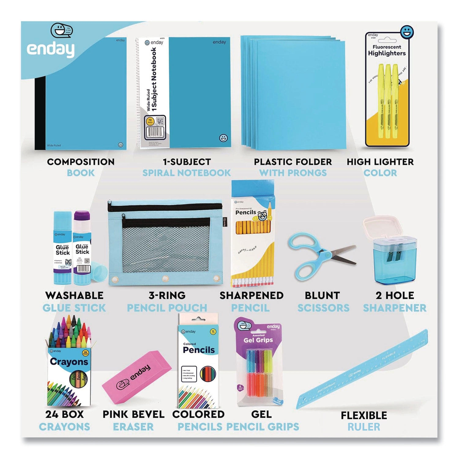 enday Back to School Supplies Kit for Grades K-5, Choose Color - Image 3