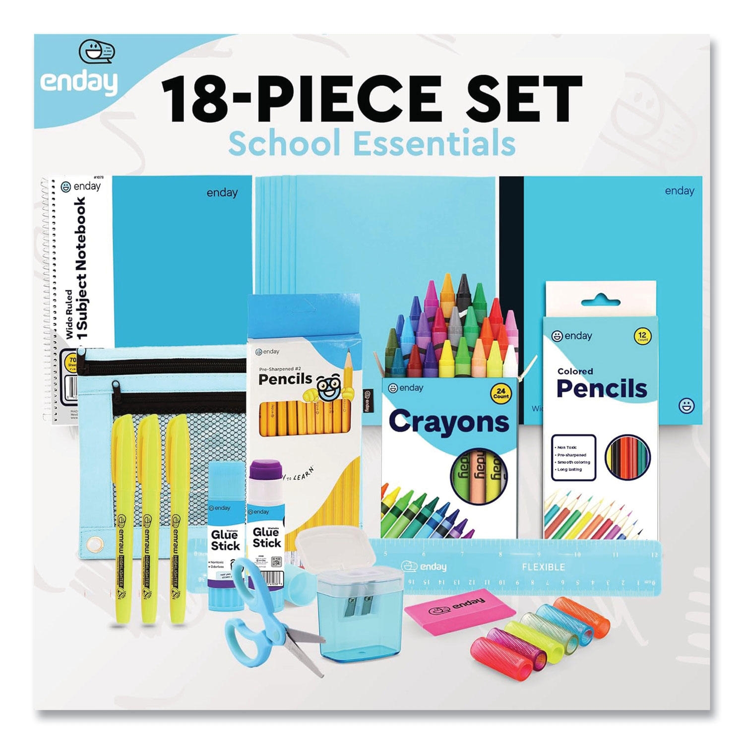 enday Back to School Supplies Kit for Grades K-5, Choose Color - Image 4