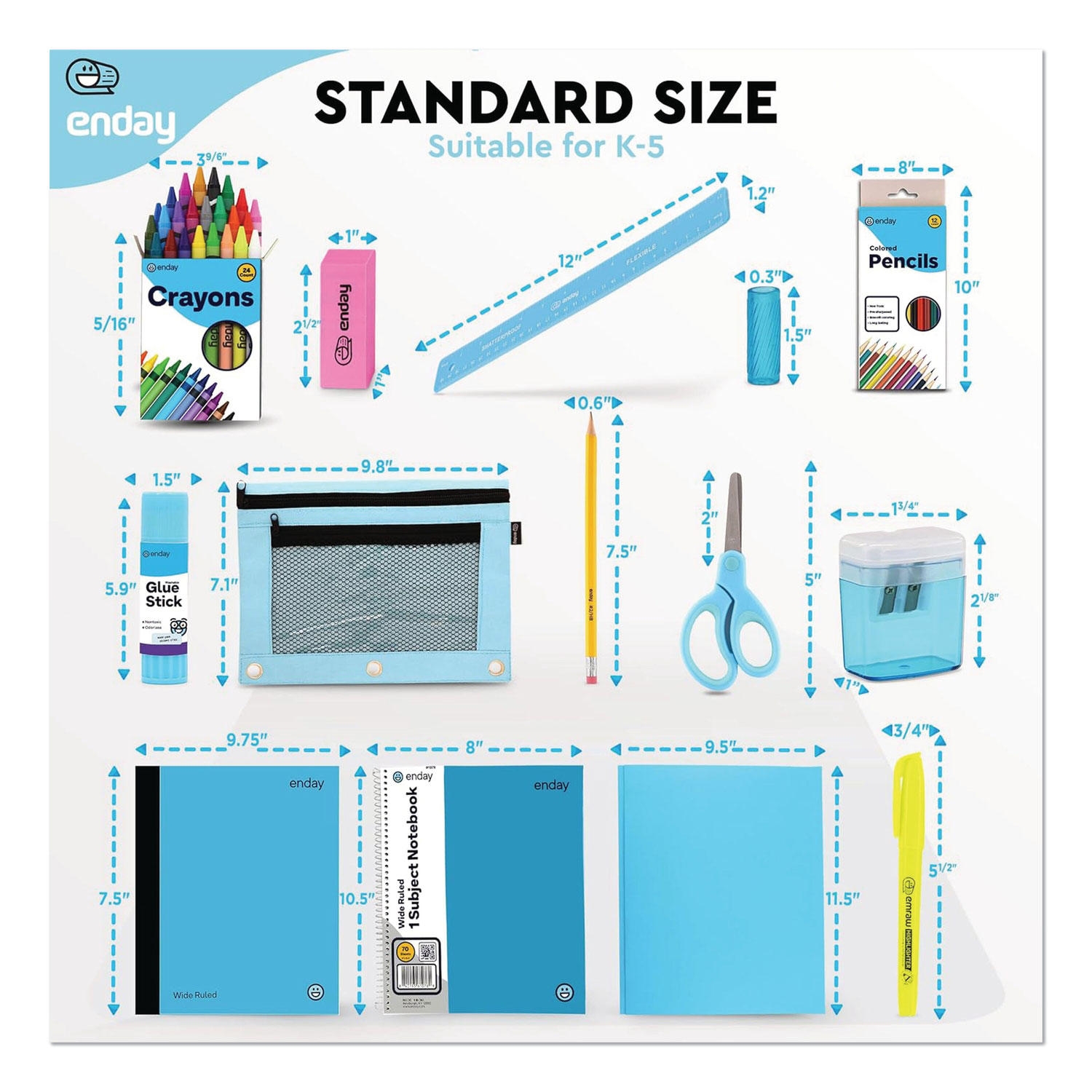 enday Back to School Supplies Kit for Grades K-5, Choose Color - Image 7