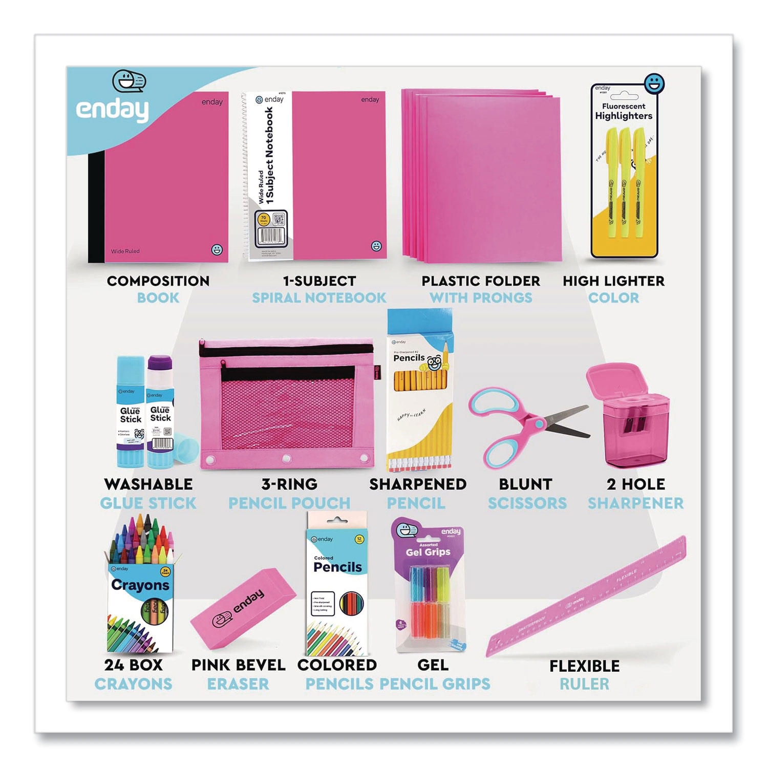 enday Back to School Supplies Kit for Grades K-5, Choose Color - Image 10
