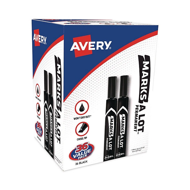 Avery MARKS A LOT Large Desk-Style Permanent Marker Value Pack, Broad Chisel Tip, Black, 36/Pack - Image 2