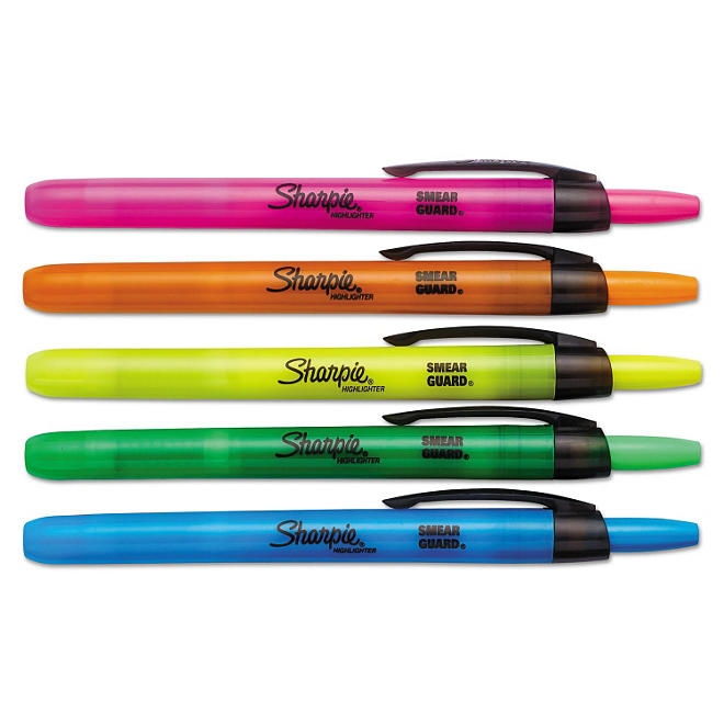 Sharpie - Retractable Highlighters, Chisel Tip, Assorted Fluorescent Colors - 5/Set - Image 3