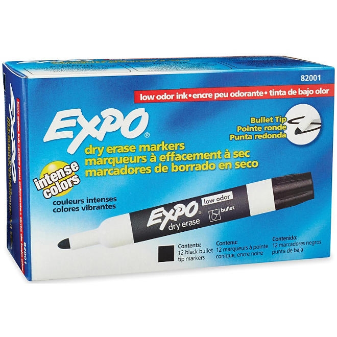 EXPO Low Odor Dry Erase Markers, Black Bullet Tip, 12 ct. - Image 2