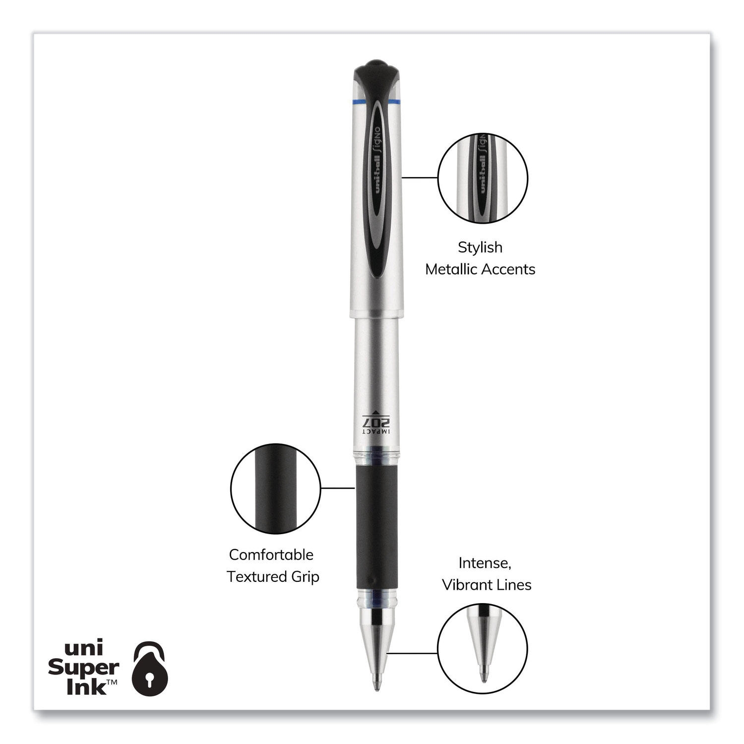 uni-ball 207 Impact Roller Ball Gel Stick Pens, Select Ink Color Bold - Dozen - Image 3