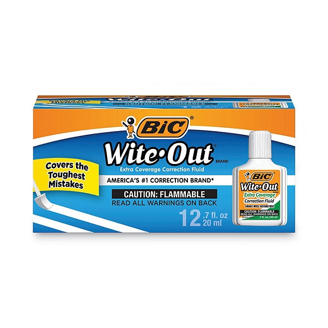 BIC Wite-Out Extra Coverage Correction Fluid, 20 ml Bottle, White 12-pack - Image 2