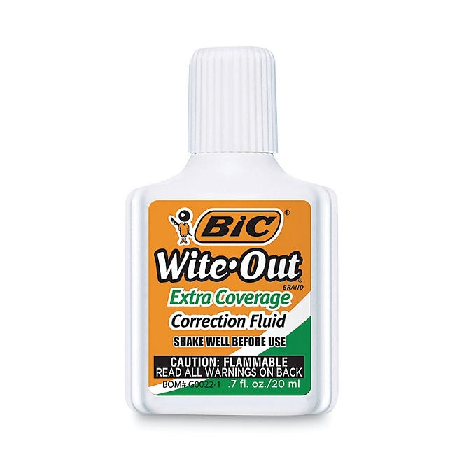 BIC Wite-Out Extra Coverage Correction Fluid, 20 ml Bottle, White 12-pack - Image 3