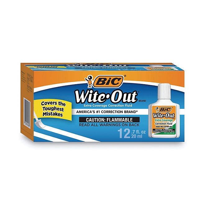 BIC Wite-Out Extra Coverage Correction Fluid, 20 ml Bottle, White 12-pack - Image 5