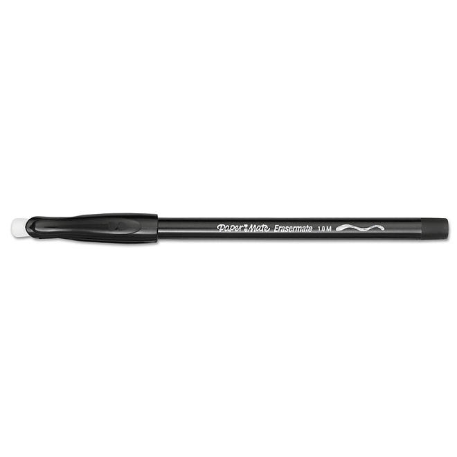 Paper Mate - Eraser Mate Ballpoint Stick Erasable Pen, Black Ink, Medium - Dozen - Image 3