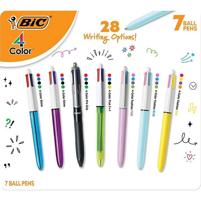 BIC 4-Color Retractable Ball Point Pens, 7-Count, Assorted Colors - Image 2