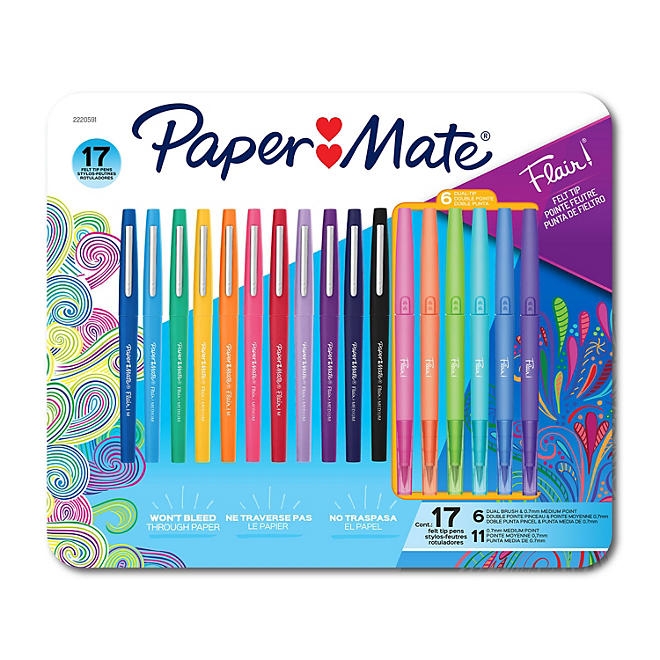 Paper Mate Flair Felt Tip Pens, Medium and Dual-Brush Tip, Assorted Colors, 17 Count - Image 2