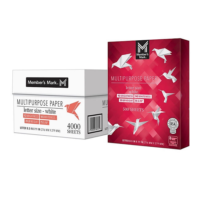Member's Mark Multipurpose Copy Paper, 8.5 x 11", 92 Bright, 20 lbs., 8 Reams (4,000 sheets) - Image 3