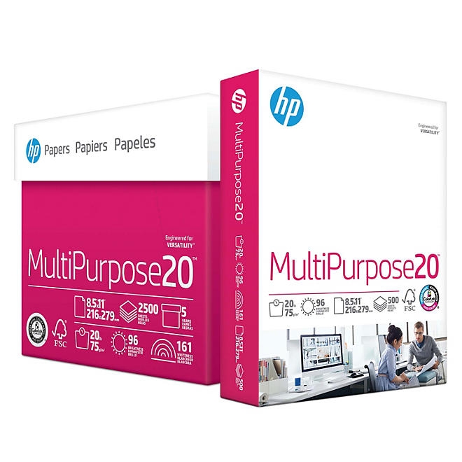 HP Multipurpose Copy Paper, 8.5 x 11&rdquo, 96 Bright, 20 lbs., 5 Reams (2,500 sheets) - Image 2