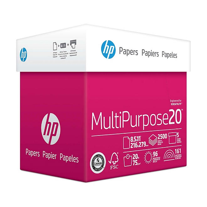 HP Multipurpose Copy Paper, 8.5 x 11&rdquo, 96 Bright, 20 lbs., 5 Reams (2,500 sheets) - Image 3
