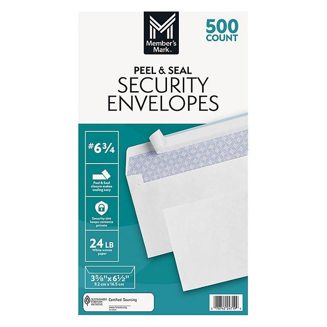Member's Mark Security Envelope 6-3/4, 500 ct. - Image 2